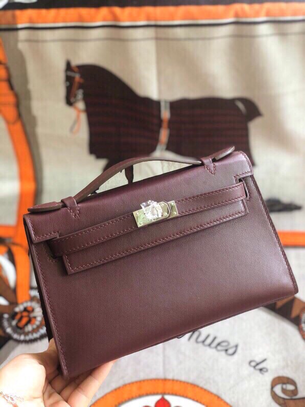 에르메스 미니 켈리백22 보르도 은장 스위프트